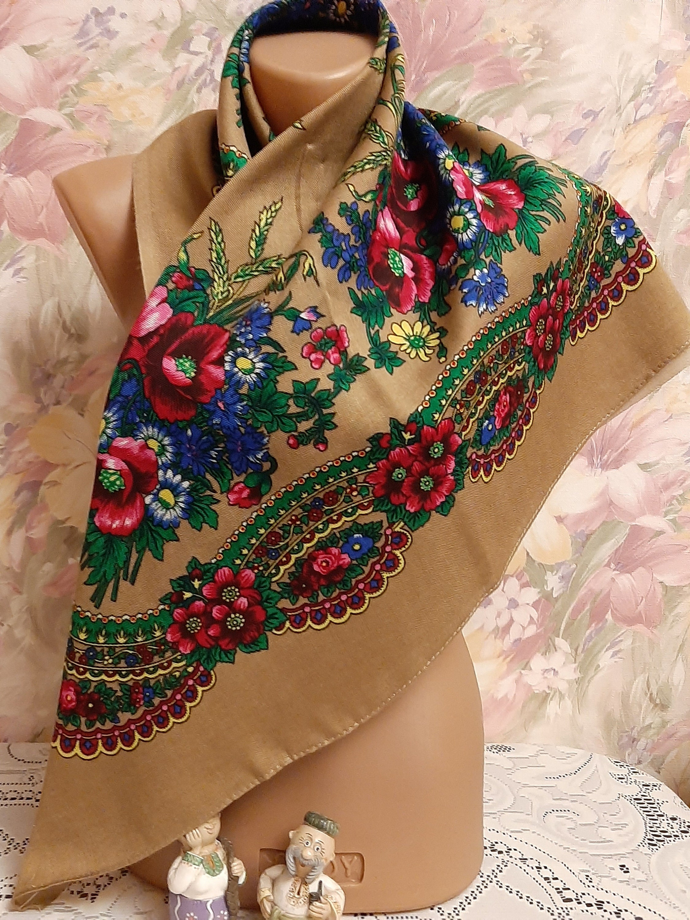 Ukrainian floral scarf Vintage Ukrainian shawl Russian Etsy