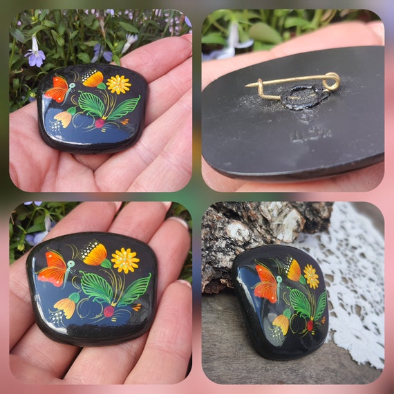 Vintage brooch, flower, leaf, droplet, old brooch… - image 6