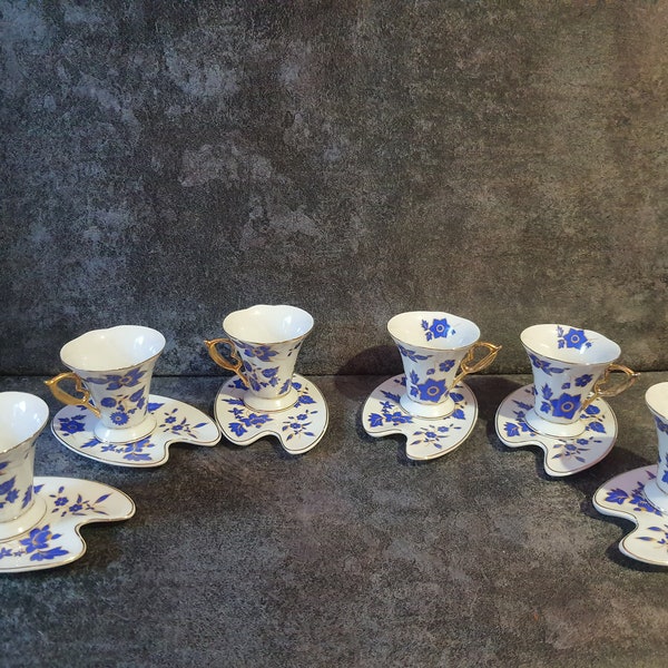 Vintage porcelain coffee servise, Coffee service for six persons, porcelain service, vintage crockery, table setting, gift, antique service.