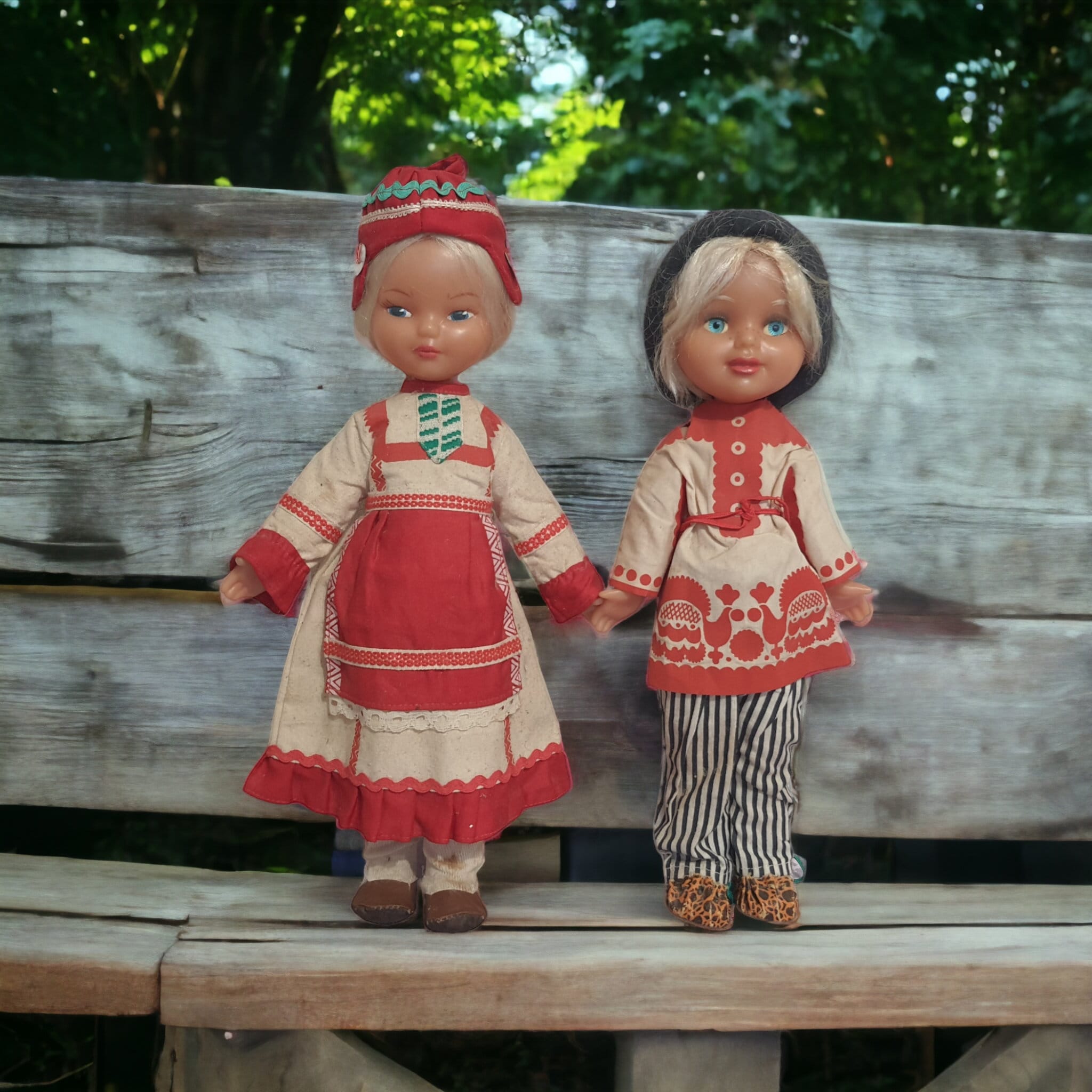 Set of two, Emelya doll, porichkova, vintage, USSR, gift, children's game, decor, national costume, Lengigrushka Soviet Union Doll Blue Eyes