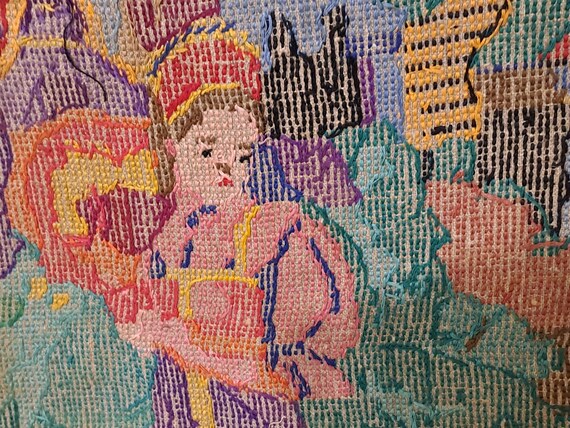 ヴィンテージのハンドメイド刺繍、ハンドメイドの壁アート絵画、クロス