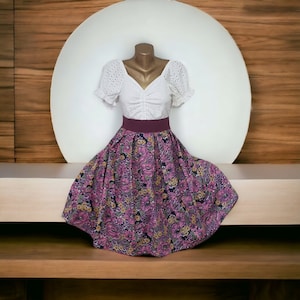 Ukrainian folk mountain midi skirt ethnic pleated skirt flowers vintage, old skirt.