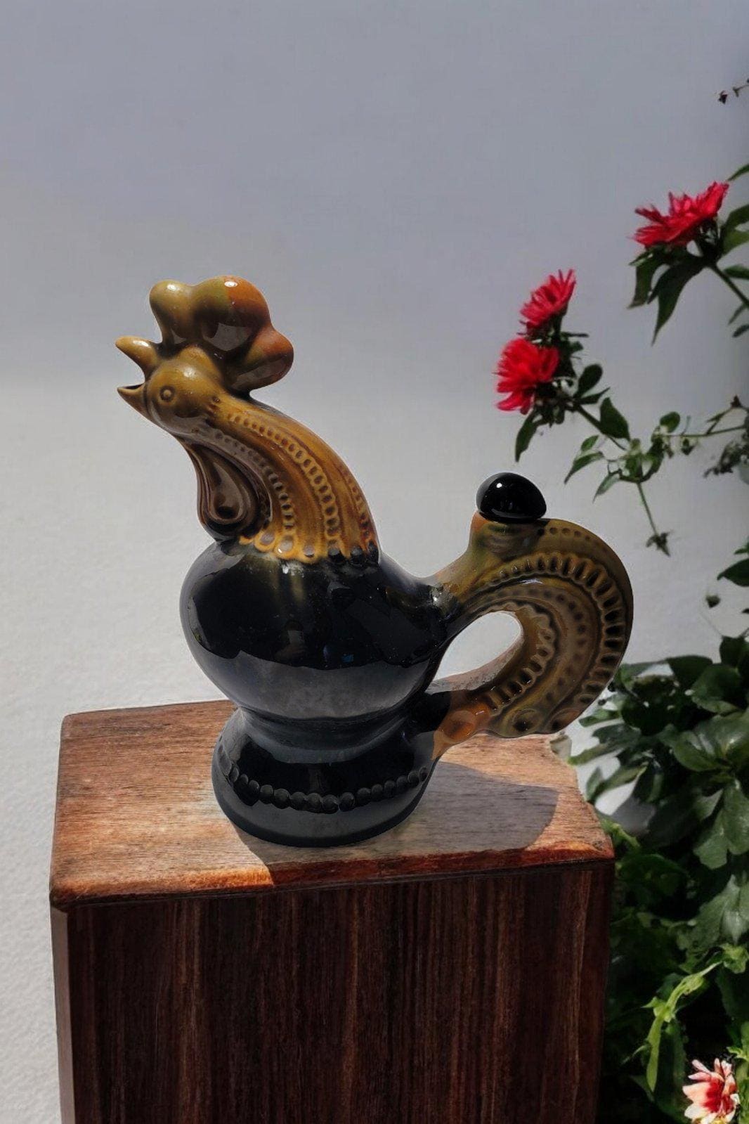 Rooster of Vasylkiv Majolica, Ceramic Decanter, Rooster Figurine