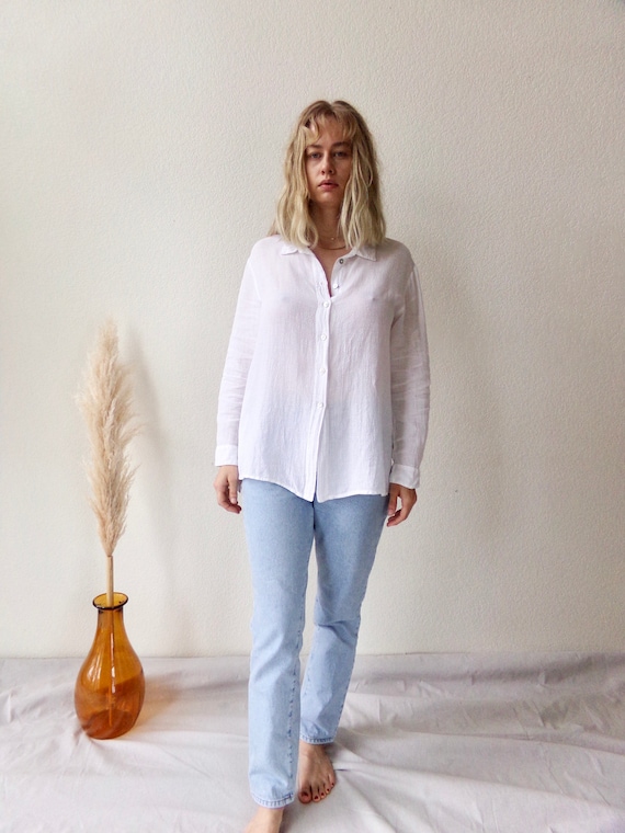 Vtg. White Linen Blouse