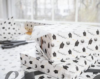 Black & Gold Graduation Wrapping Paper | Congrats Grad Gift Wrap