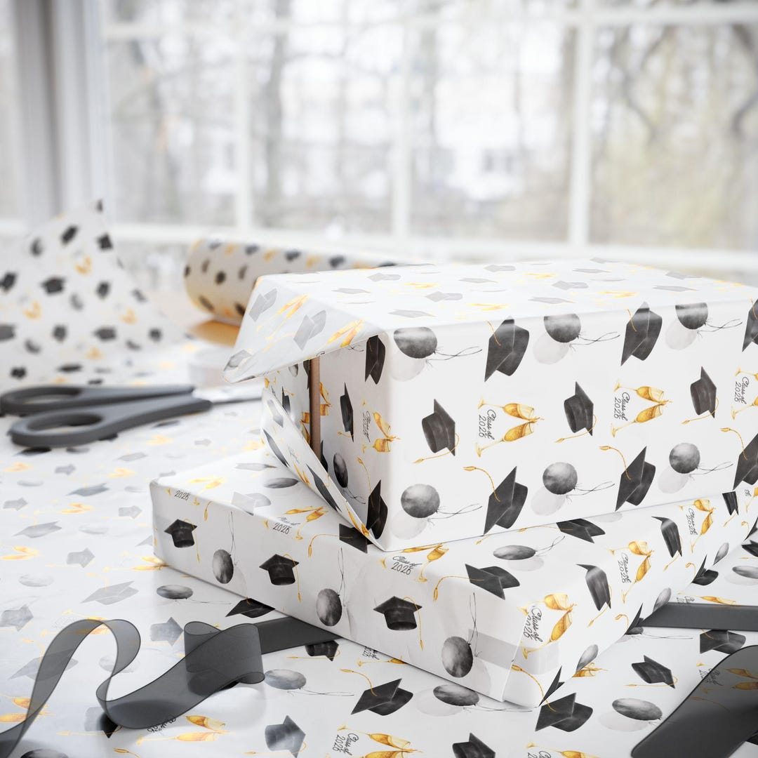 Class of 2026 Graduation Wrapping Paper | Black and Gold - Etsy