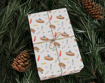Papel de embrulho com tema de surfe | Papel de embrulho com tema de praia e oceano