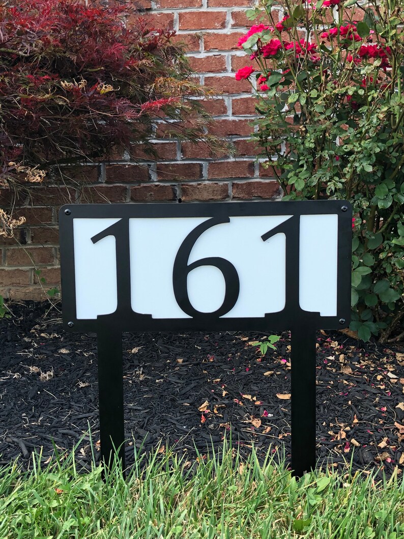 Metal House Numbers on Yard Stake Outdoor Decor Etsy