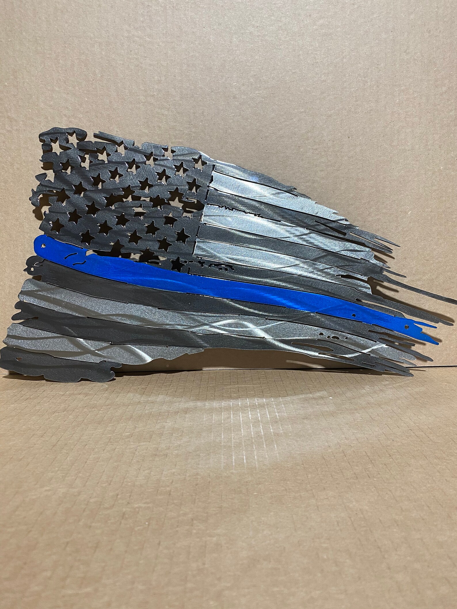Tattered Flag Thin Blue Line Metal Art Wall Hanging Etsy