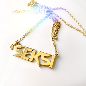 AS SEEN on 90 Day Fiance Last Resort! Seksi Gold Necklace | 90 Day Fiance Merch | 18k Gold Nameplate Style Necklace for Reality TV Fans