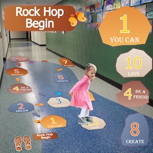 Rock Hop Begin: Counting Numbers 1-10 Accessoires sensorische paden voor school en klas – met 21 custom vinyl vloerstickers.
