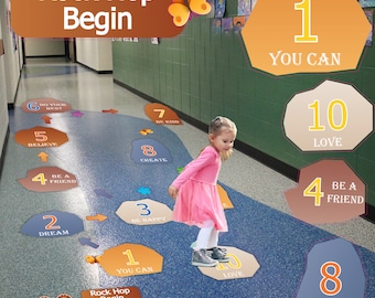 Rock Hop Begin - Counting Numbers 1- 10 School & Classroom Sensory Path Kit Accessories – with 21 Custom Vinyl Floor Decals.