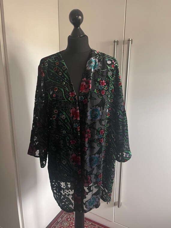 Vintage black velvet devoré burnout kimono jacket