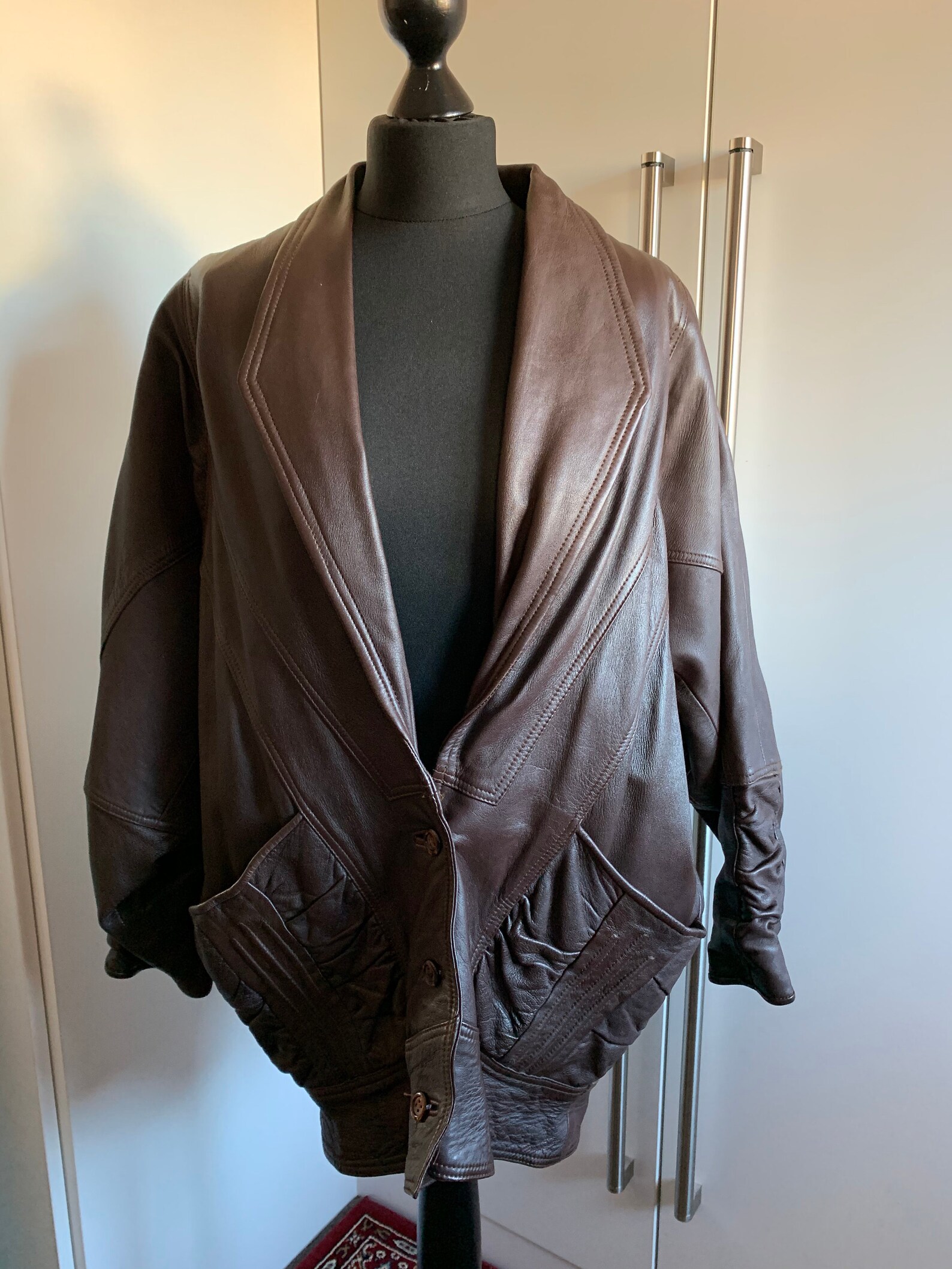 Vintage 1980s brown leather batwing blouson jacket Etsy