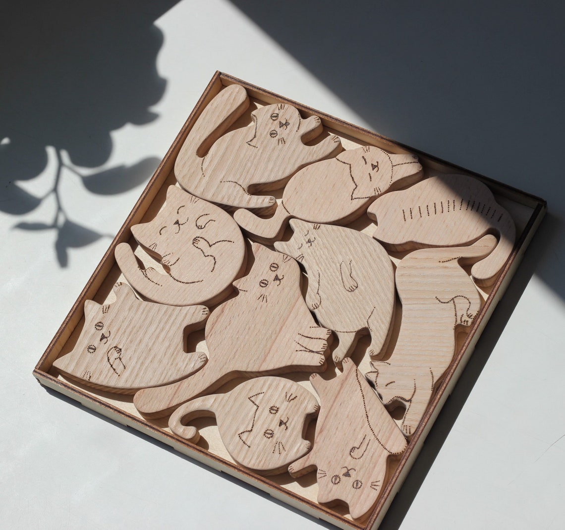 Wooden Puzzle Cats PREMIUM Series. Wood Toy Baby Etsy