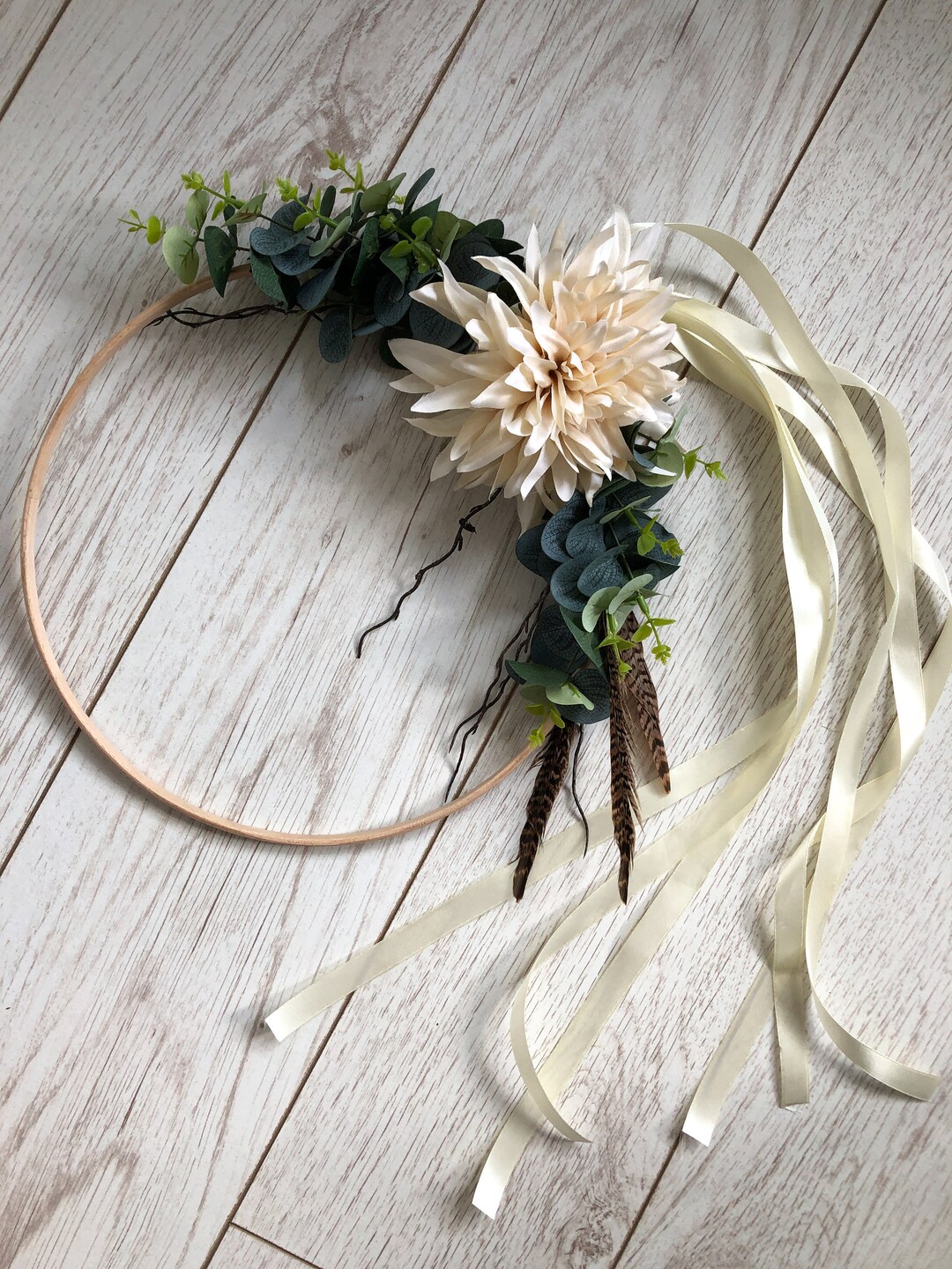 Wooden Flower Hoop Bohemian Ribbon Bouquet Etsy