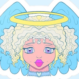 Angel Face - Angelcore Aesthetic, Gifts for Teens, Girly Funky Art, Kiss-Cut Vinyl Decals, Sticker Cartoon Graphic