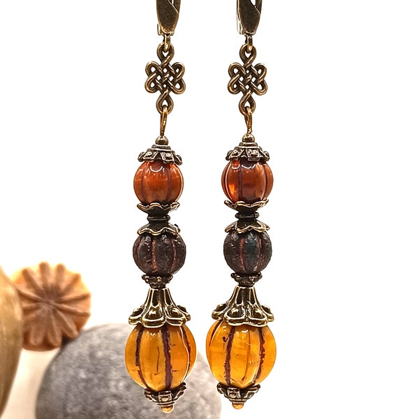 Boucles d'oreilles perles de verre citrouilles , rétro, victorienne, halloween automne vintage