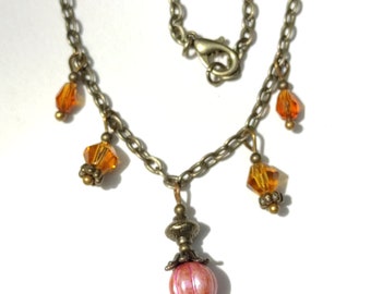 Parure de bijoux citrouille de verre tchèque rose orangé