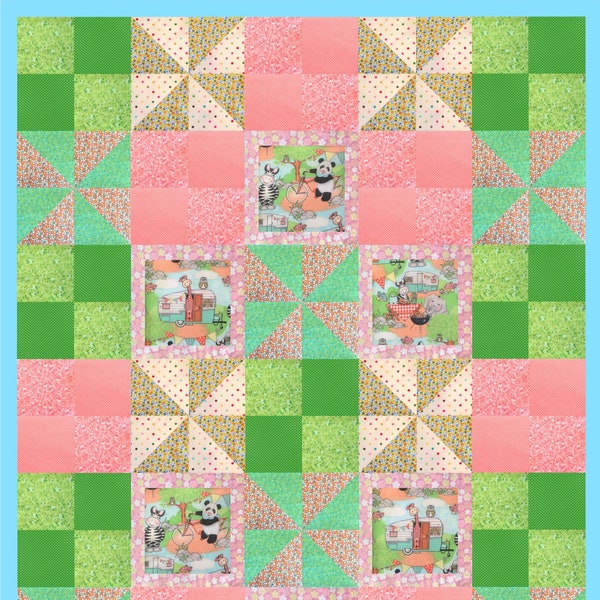 Bazooples Campout Lap Quilt Kit, Precut with Binding and Backing, for nursery or children