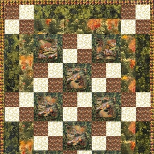 Thomas Kinkade Cottages By The Stream Lap Quilt Kit, Includes Binding and Backing