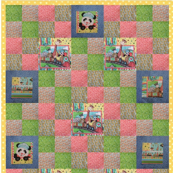 Bazooples Choo Choo Lap Quilt Kit, Precut with Binding and Backing for nursery or children
