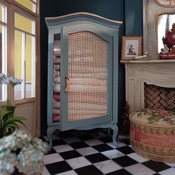 Beautiful French Style Armoire. 1:12 scale Dollshouse linen cupboard. Handcrafted miniature Furniture.