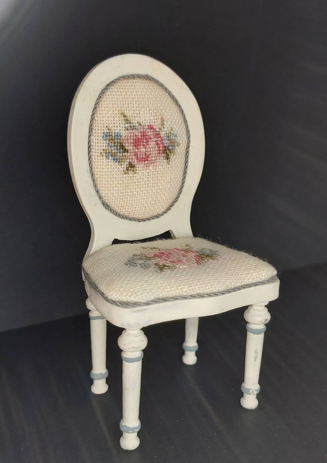 Beautiful miniature chair with floral needlepoint back and Etsy