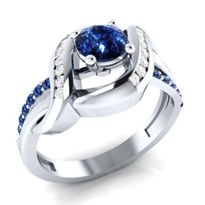 2.65 Ct Blue Sapphire Round Cut Lab-Created Diamond Unique Engagement 925 Sterling Silver Rings, Valentine&#39;s Gift, Mother&#39;s Day Spacial Gift