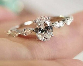 2.00 Ct Oval Diamond Solitaire Ring: Sterling Silver Engagement Wedding Ring