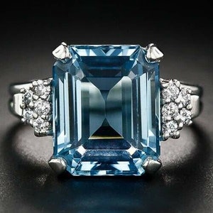 4.00 Ct Blue Huge Emerald Cut Diamond Unique Prong Style Romantic Proposal Promise Engagement & Wedding Ring For Women&#39;s In 925 Silver Ring