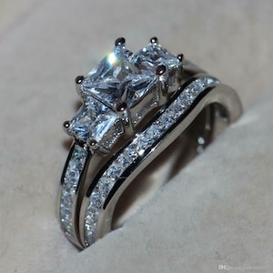 3.12 Ct White Princess Cut Lab-Created Diamond Bridal Engagement Wedding Ring Sets In 925 Sterling Silver Ring For Women&#39;s Gift Ring