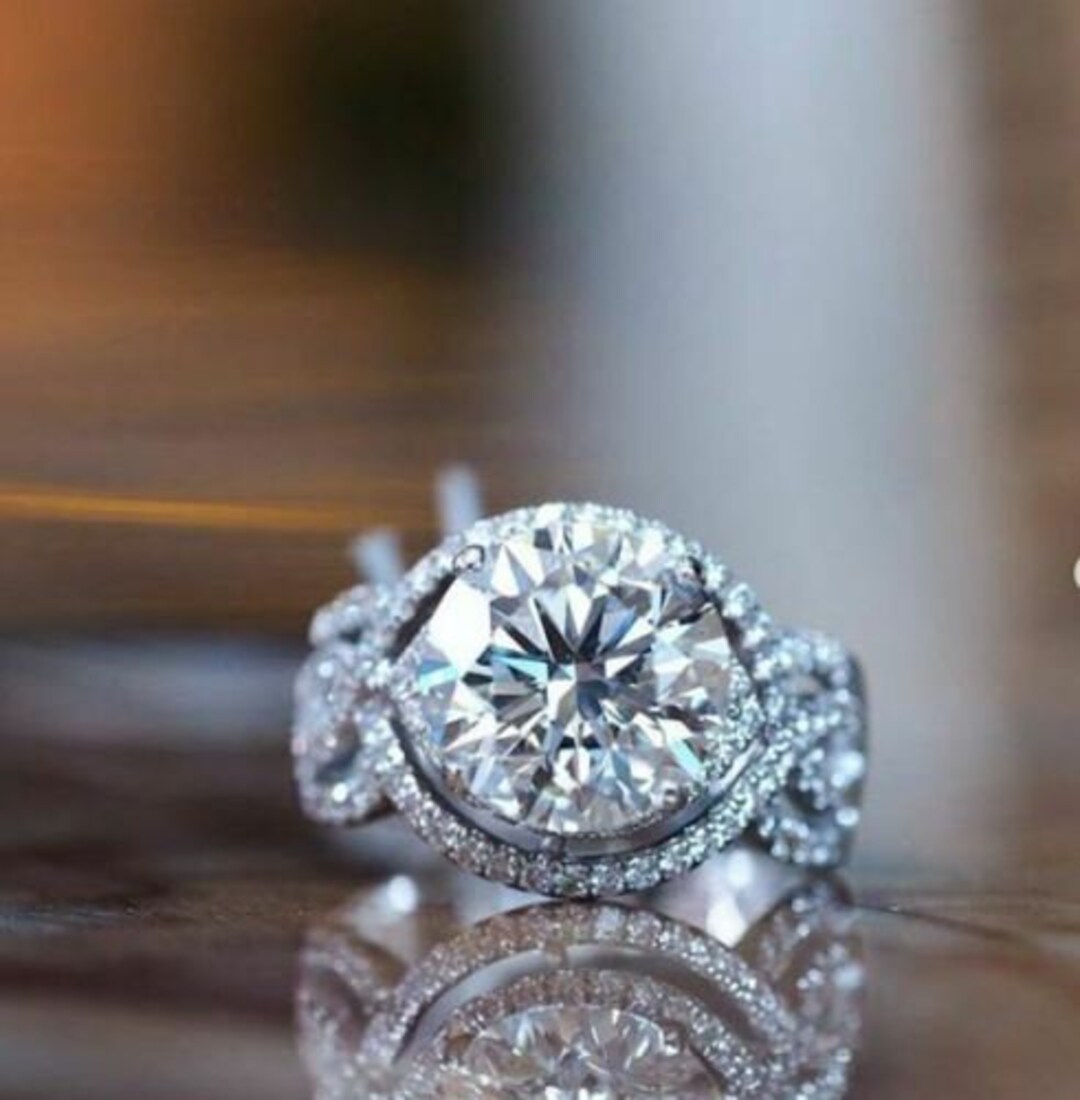1.33 Cttw Halo Bridal Set Ring - Moissanite/Lab Diamond Engagement & Wedding Ring In 14K Gold Plated Sterling Silver