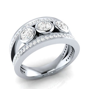2.59 Ct White Round Cut lab-Created Diamond Three-Stone Set Unique Engagement Ring 925 Silver, Valentine&#39;s Day Gift, Gift For Mother&#39;s Day