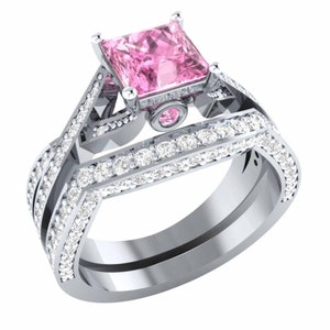 2.69 Carat Pink Princess Cut Lab-Created Diamond Twisted Style Engagement 925 Silver Ring, Bridal Ring Sets, Valentine&#39;s Ring, Gift For Mom