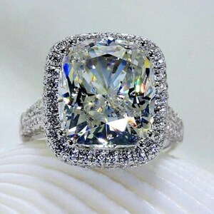 4.44 Ct Lab-Created Diamond Engagement Ring: Cushion Cut Halo, Sterling Silver