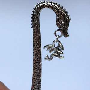 Antiqued silver mythical DRAGON storybook BOOKMARK accessory