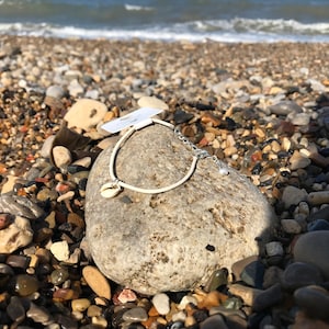 Summer themed natural sea shell & freshwater pearl charms pink white leather adjustable 2 in 1 Bracelet / or Anklet