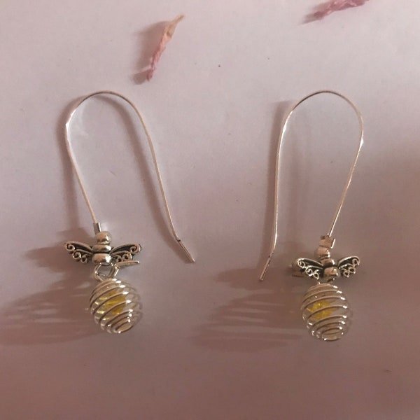 Bee inspired sparkly Swarovski Citrine crystal Honeycomb dangle kidney style Earrings