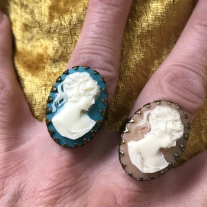 Vintage antiqued bronze Lady Cameo Rings