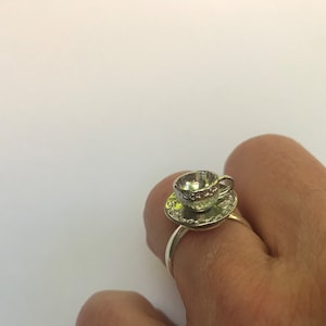 Cute & Quirky Art Deco Antiqued Silver Tea cup Ring