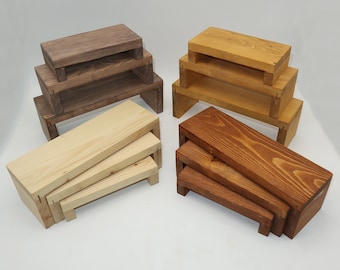 Ensemble de 3 contremarches emboîtées en bois, contremarches - présentoirs, contremarches pour bijoux - contremarches pour présentoirs - contremarches pour cuisine, lot de 3 - bois d'épicéa naturel