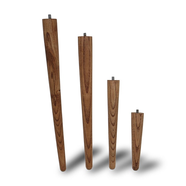 Pieds fuselés en bois de style rustique pour meubles, magnifiques pieds en bois de châtaignier naturel à motifs, lot de 3 ou 4 pièces, pièces de pieds à faire soi-même