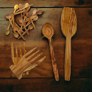 Olive Wood Utensils, Wood Spoons Set, Sauce Spoons, Olive Wooden  Spatula, salad fork and Spoons, Kitchen Utensils, Decor