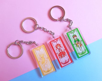 Sakura Characters Clow Card Acrylic Keychains Kero Chan Syaoran Anime Manga Pendant Charm