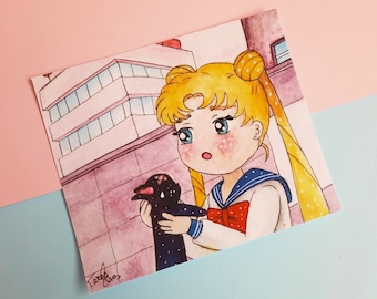 Sailor Moon Screencap Redraw Prints Usagui Bunny Luna Sailor Scouts