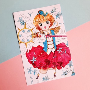 Card Captor Sakura Watercolor Drawing Print Anime Manga Magical Girl Prints