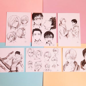 YOI Yuri, Victor und Yurio Drucke Anime Manga Print Skizze Gekritzel Zeichnung Unentschieden