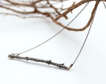 Sterling Silver Twig Necklace; Silver Twig pendant; Nature Lover Gift; Twig Necklace; Woodland Jewellery; Silver chain; Nature Necklace