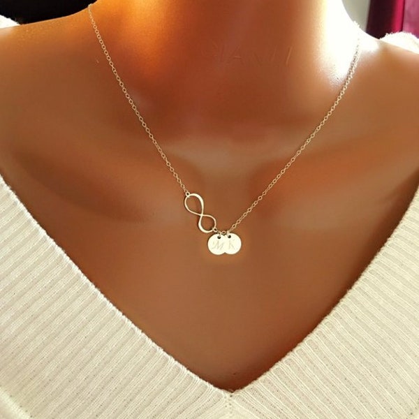 Personalized Infinity And Initial Discs Necklace, Personalized Initial Discs, Gift For Mom, Grandma, Christmas Gift, Birthday Gift